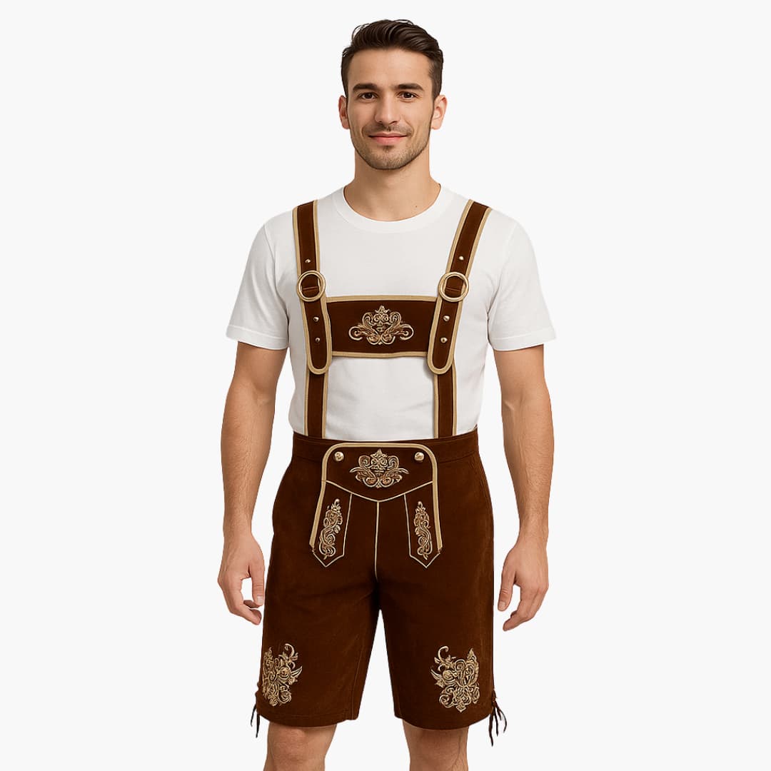 Bestickte kurze Lederhose für Herren - Oktoberfest 2025