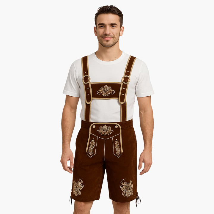 Bestickte kurze Lederhose für Herren - Oktoberfest 2025