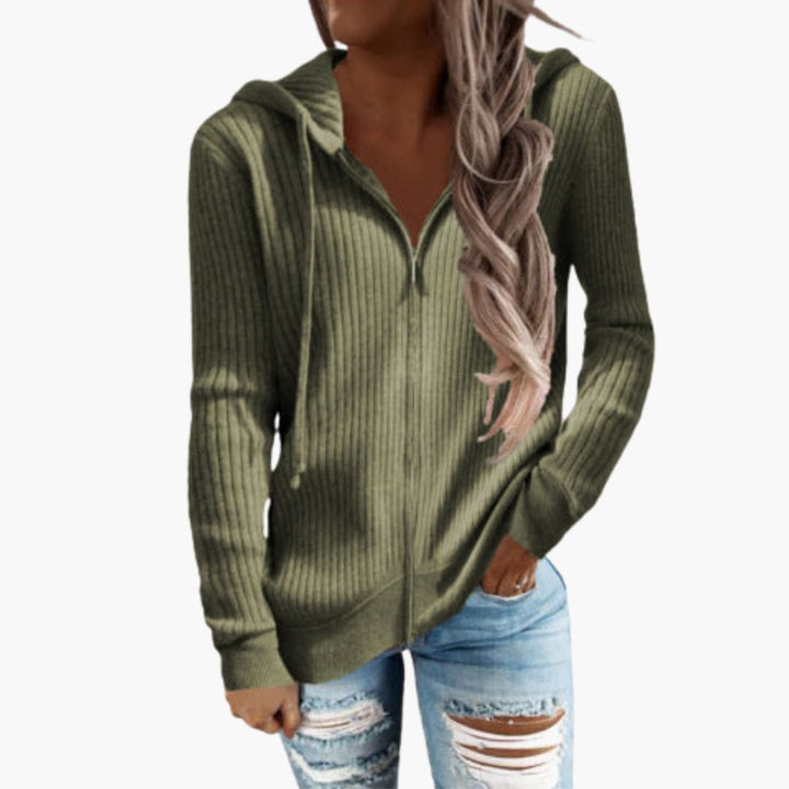 Damen Hoodie mit Reißverschluss und Rippstruktur