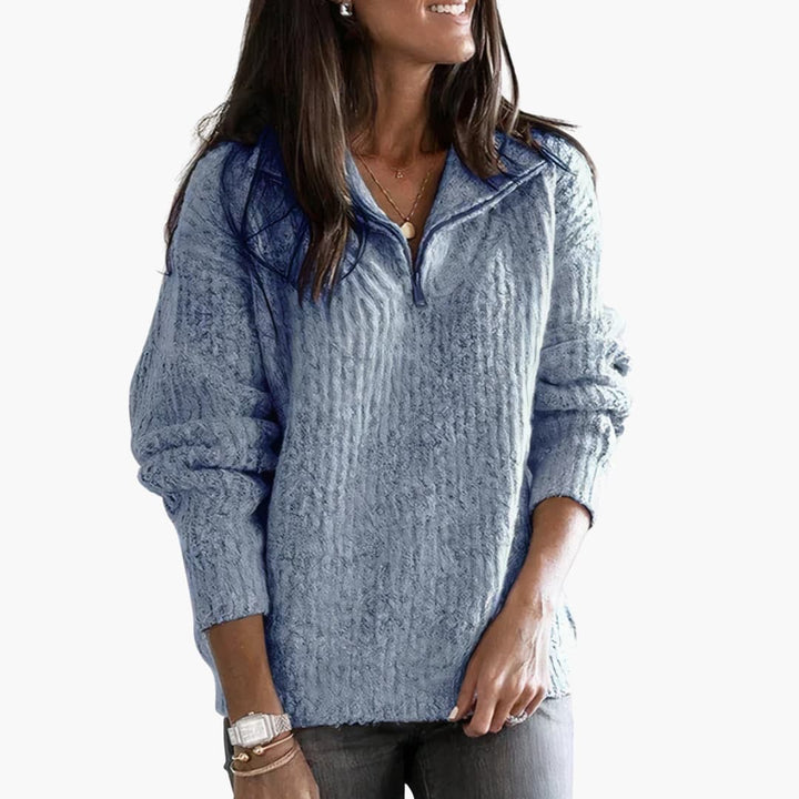 Damen pullover mit Halbreißverschluss und strukturierter Oberfläche