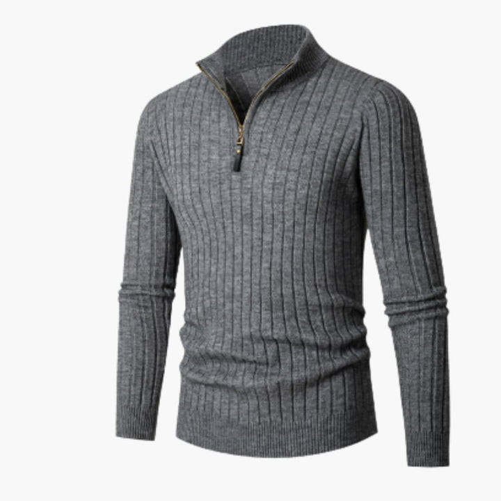 Herren pullover mit halbem Reißverschluss und Rippstruktur