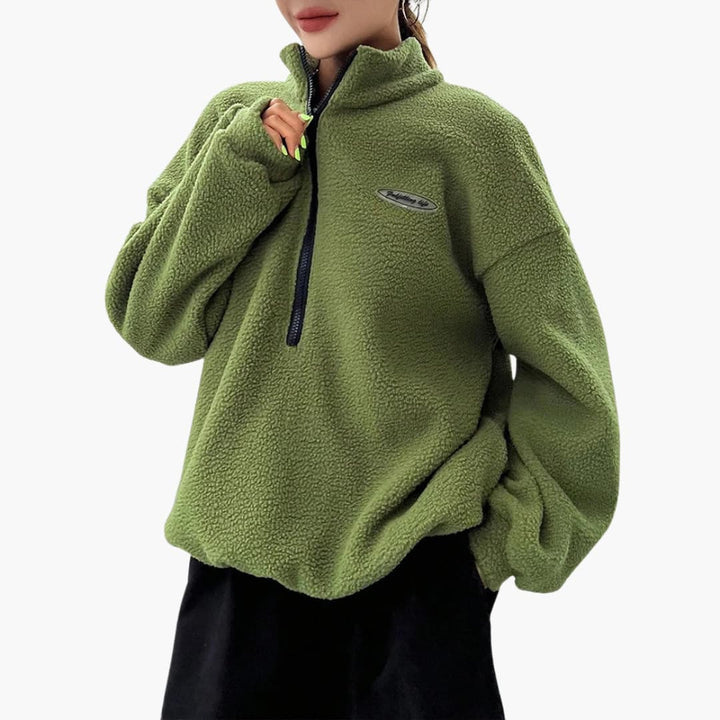 Damen Sweatshirt mit Halbreißverschluss und strukturierter Oberfläche