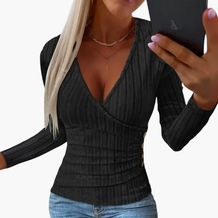 Damen pullover mit V-Ausschnitt und Seitknöpfen