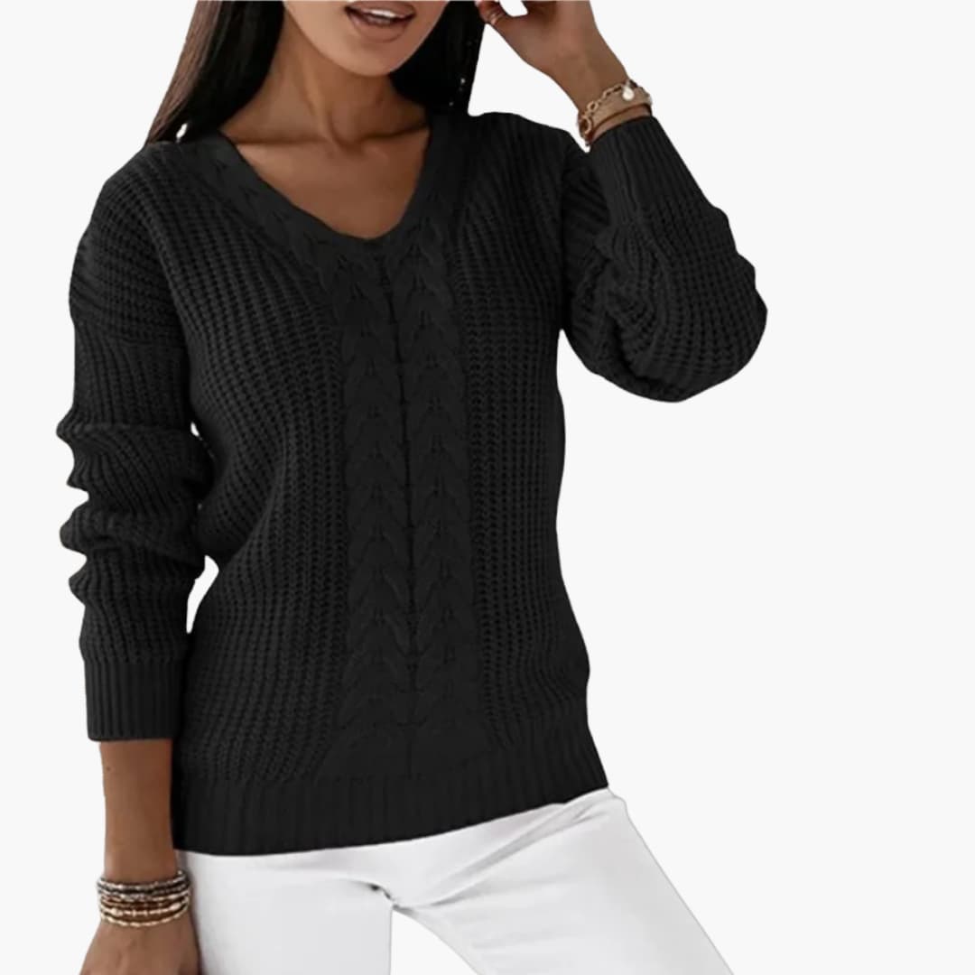 Damen pullover mit V-Ausschnitt und Zopfmuster Oberfläche