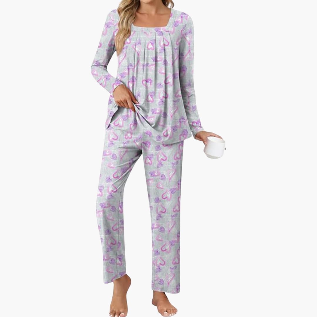 Damen Pyjama Set mit langen Ärmeln und Sternenmuster