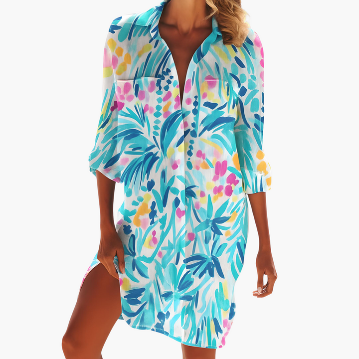 Damen-Hemdkleid mit langen Ärmeln und Knopfleiste