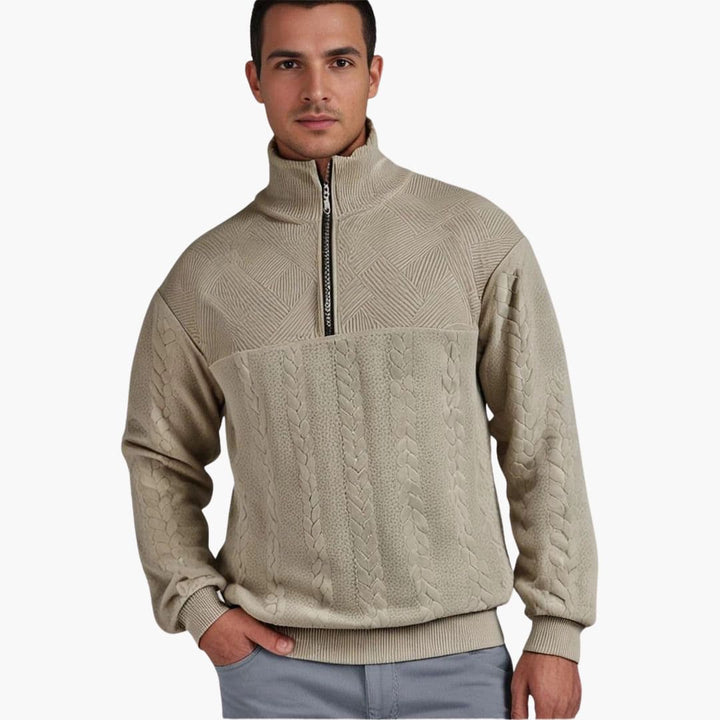 Herren pullover mit Reißverschluss-Ausschnitt und Zopfmuster Oberfläche
