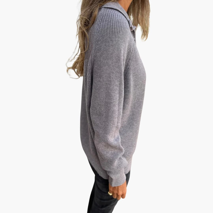 Damen Pullover mit V-Ausschnitt und Reißverschluss-Detail