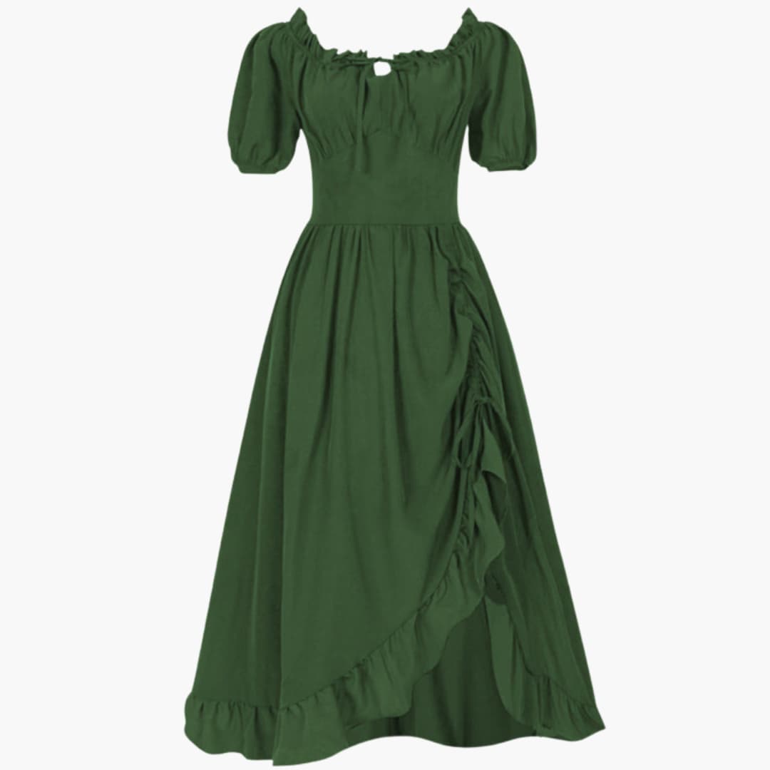 Damen Midikleid mit Puffärmeln und Rüschensaum