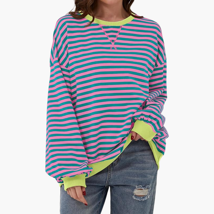 Damen Streifen Oversized Sweatshirt – Lässiger Langarm Pulli