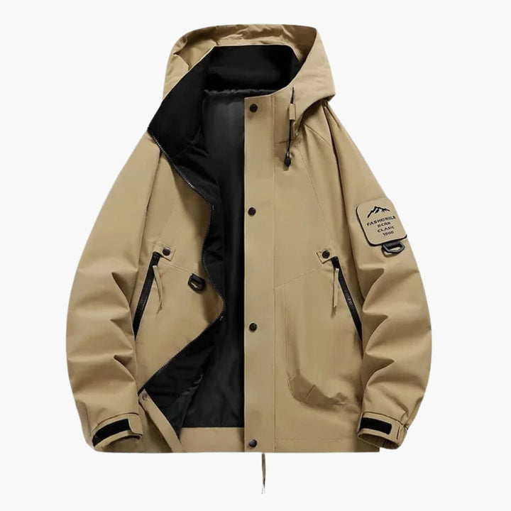 Unisex Skijacke mit Kapuze und Reißverschlusstaschen