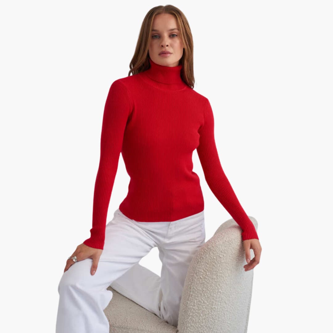 Damen Turtleneck Pullover mit gerippten Bündchen und Saum