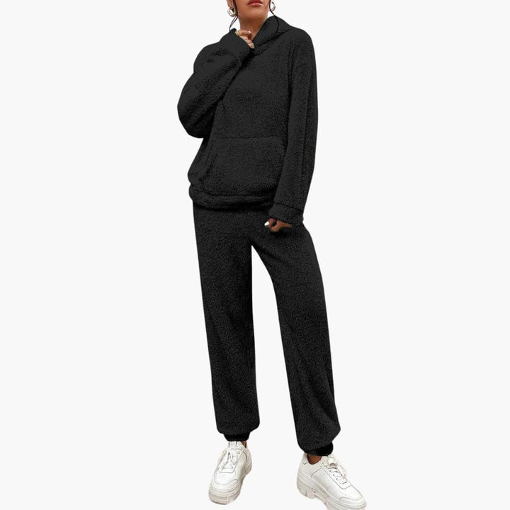 Damen Teddy Hoodie und Hosen Set mit Kängurutasche