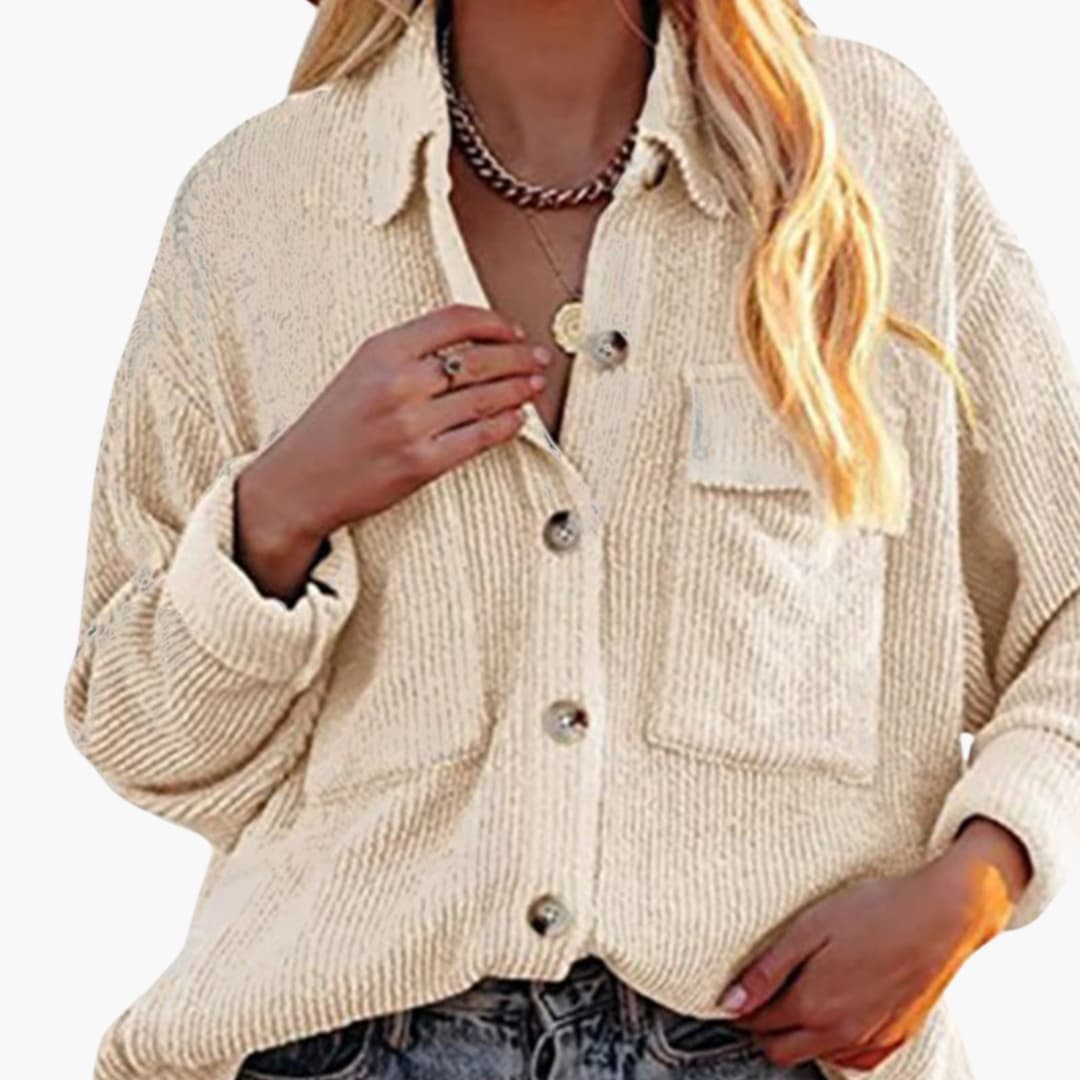 Damen Cordjacke mit Umlegekragen und Knopfverschluss