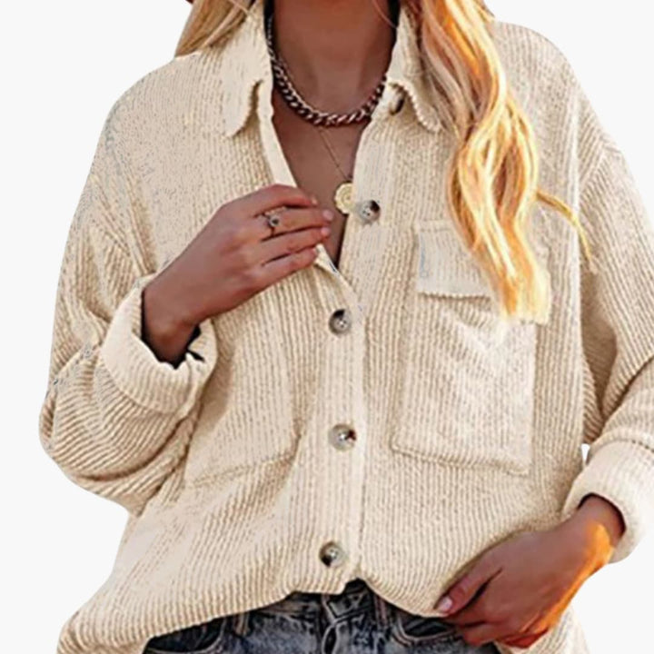 Damen Cordjacke mit Umlegekragen und Knopfverschluss