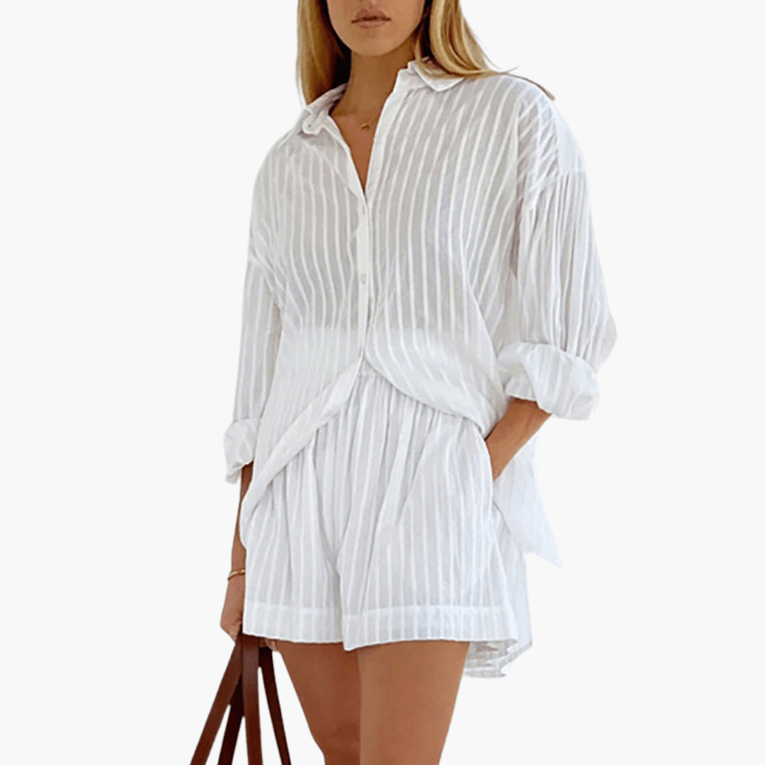 Lässiges und luftiges Button-Up-Outfit für Frauen - SchmiedeMode