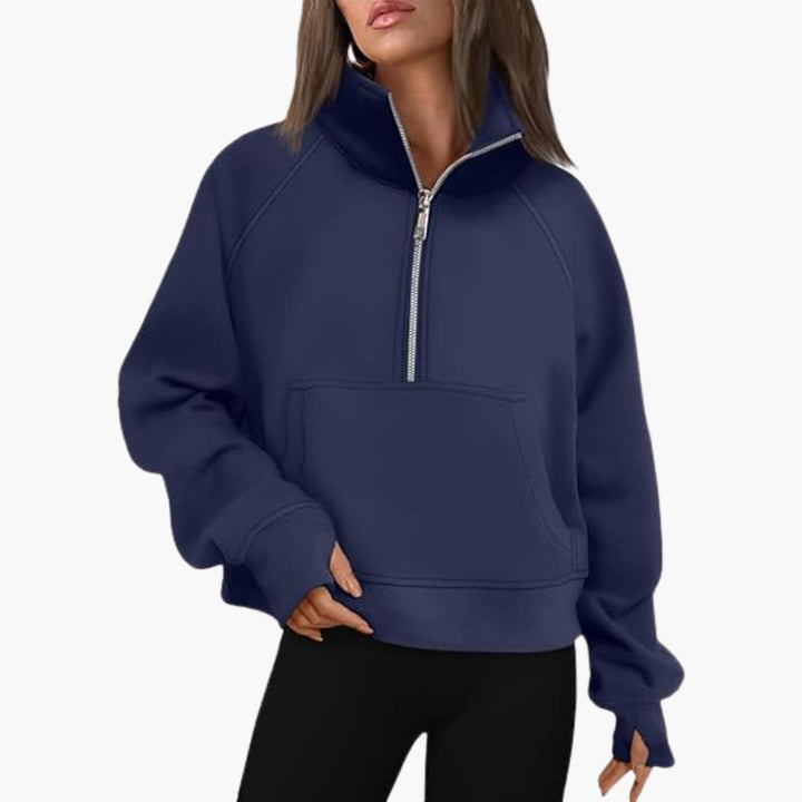 Damen-Sweatshirt mit Reißverschluss-Ausschnitt und Kängurutasche