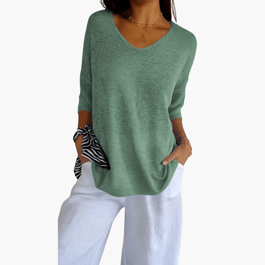 Weiches Baumwoll-Stricktop mit V-Ausschnitt für Frauen - SchmiedeMode