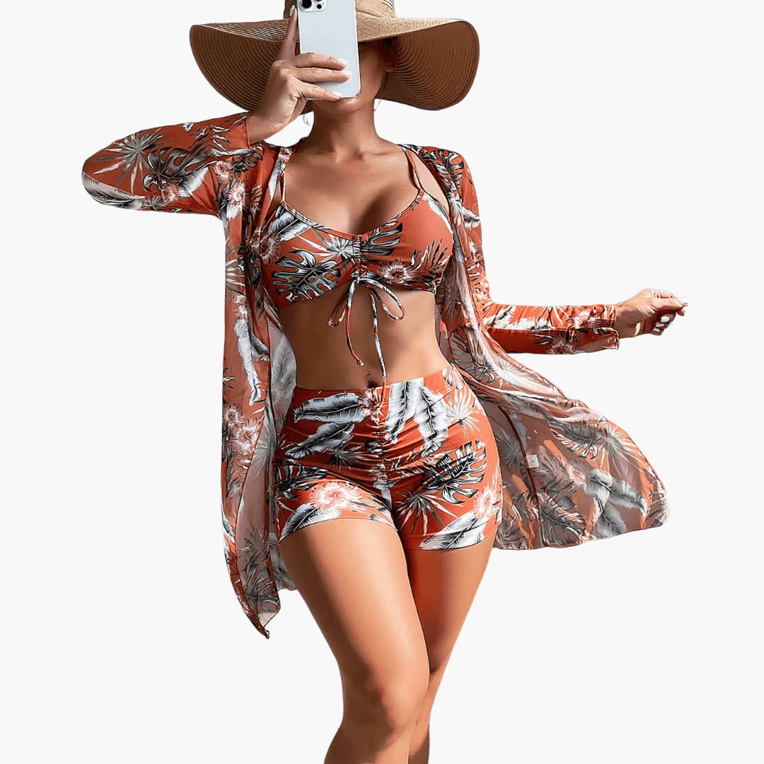 3-teiliges Damen-Sommer-Strand-Bademoden-Set mit langen Ärmeln