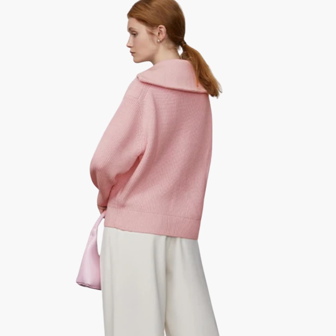 Damenpullover mit Reißverschluss-Ausschnitt und gerippter Oberfläche