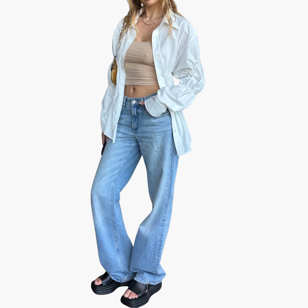 Dunkle Damen Bluse mit Raffung - Elegante lockere Bluse