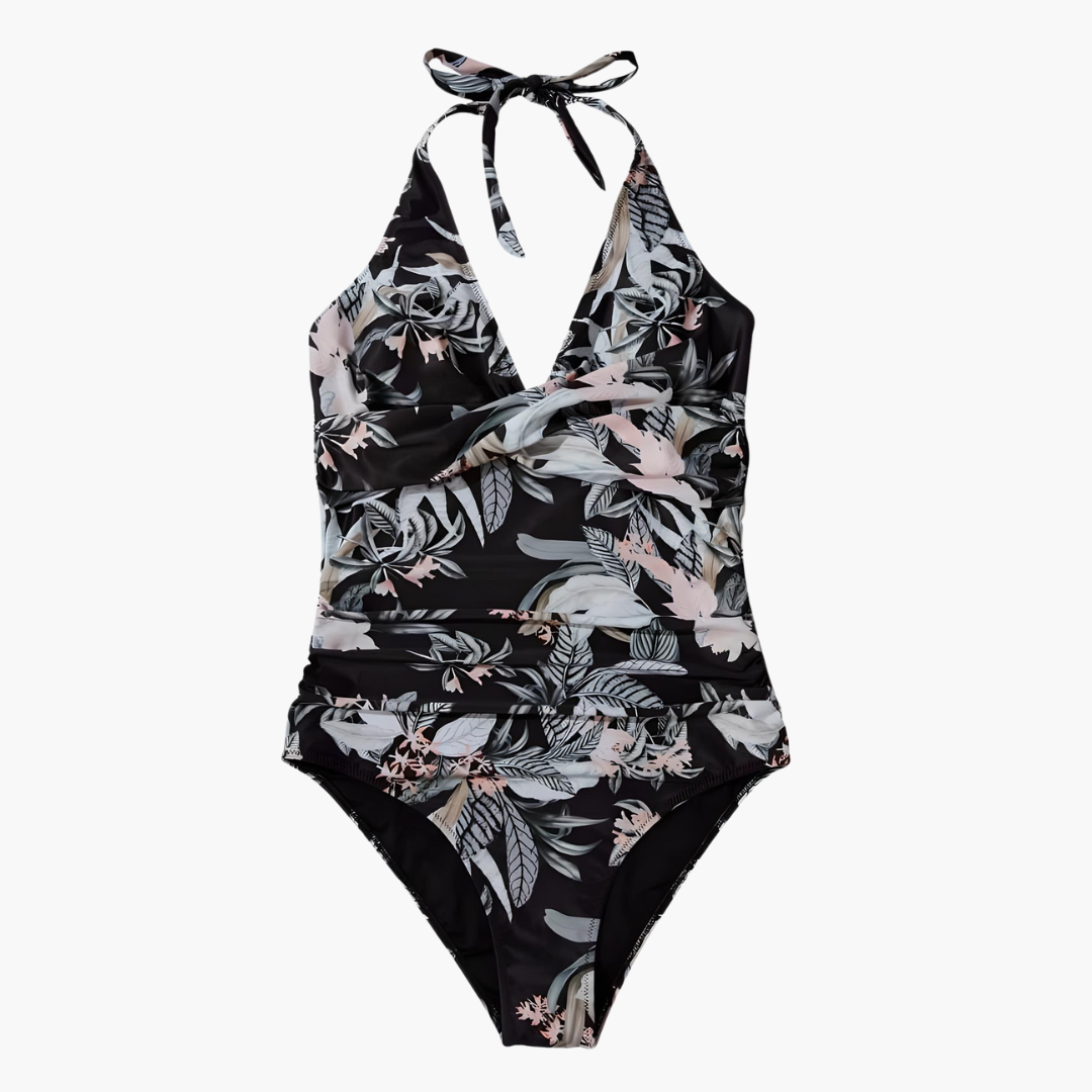 Einteiliger Damen-Badeanzug mit Neckholder und hochgeschnittenem Bein