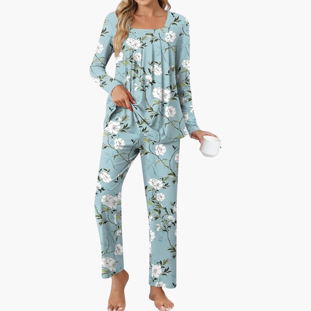 Damen Pyjama Set mit langen Ärmeln und Sternenmuster