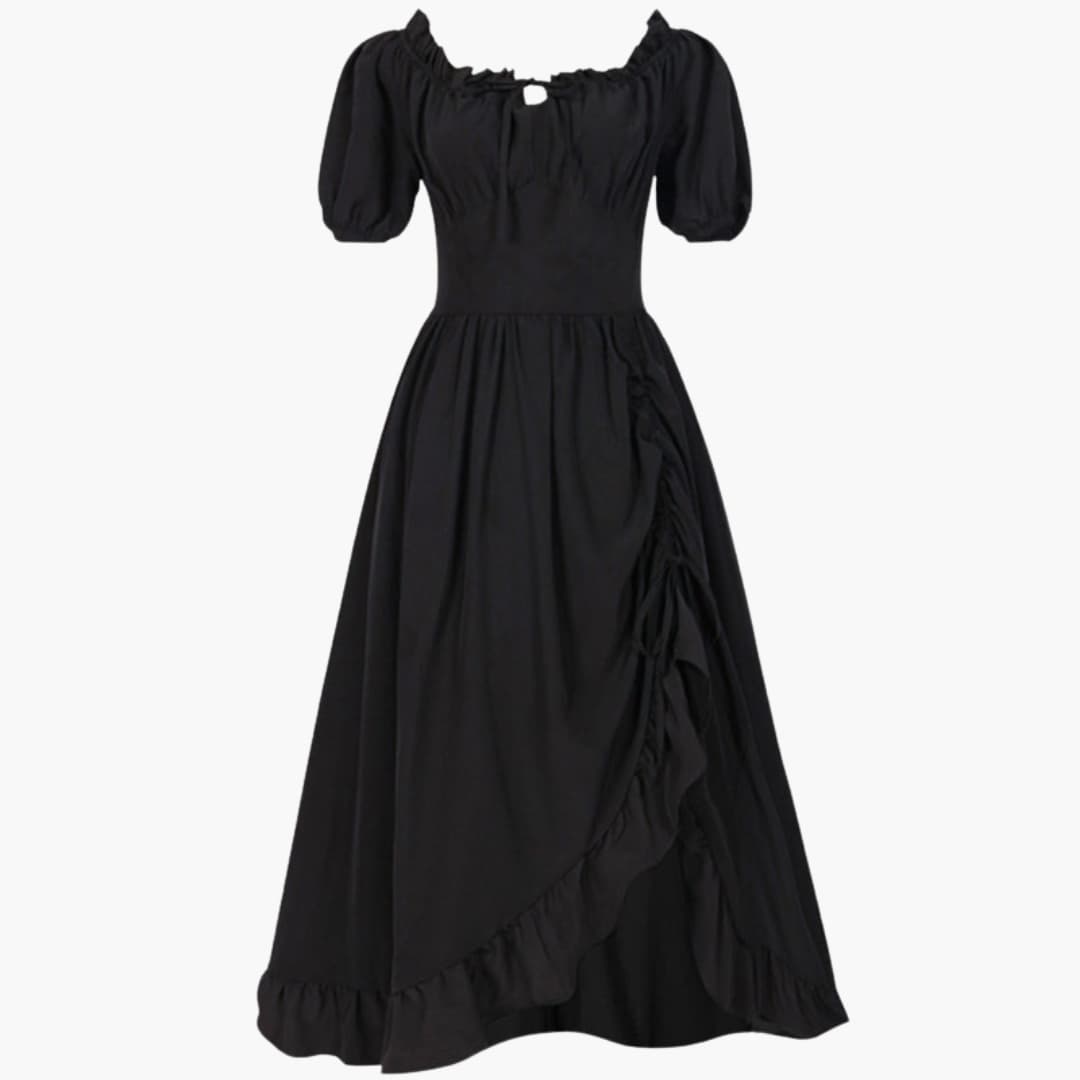 Damen Midikleid mit Puffärmeln und Rüschensaum