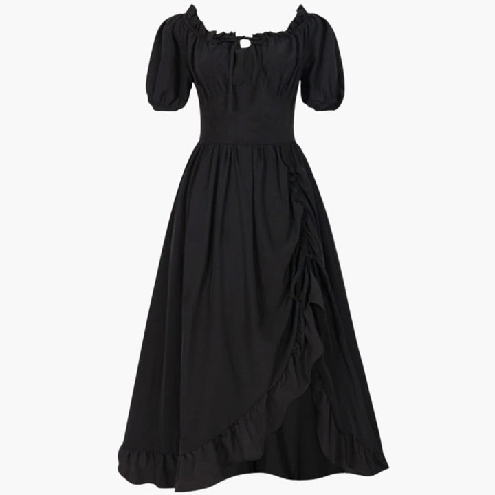 Damen Midikleid mit Puffärmeln und Rüschensaum