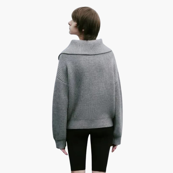 Damenpullover mit Reißverschluss-Ausschnitt und gerippter Oberfläche