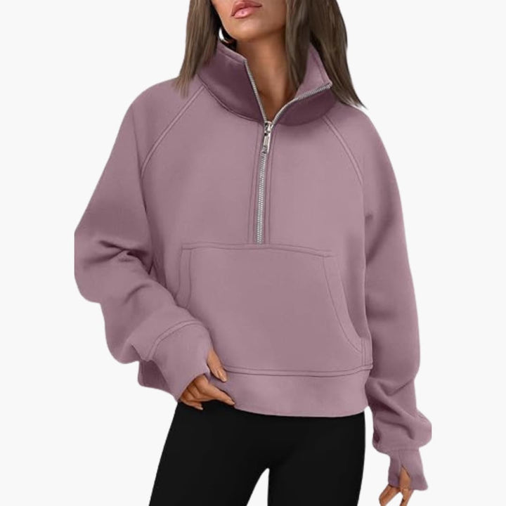 Damen-Sweatshirt mit Reißverschluss-Ausschnitt und Kängurutasche