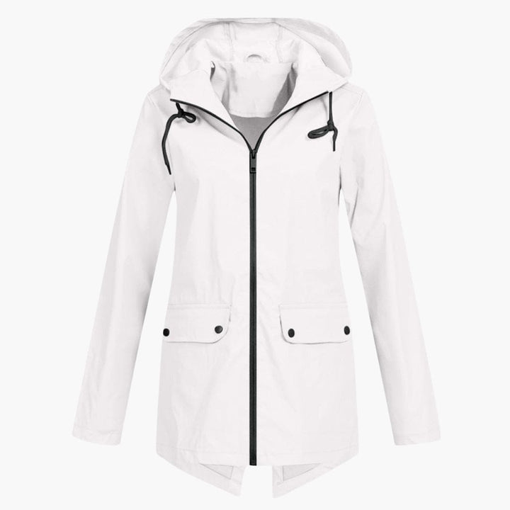 Damen regenmantel mit verstellbarer Kapuze und Reißverschluss