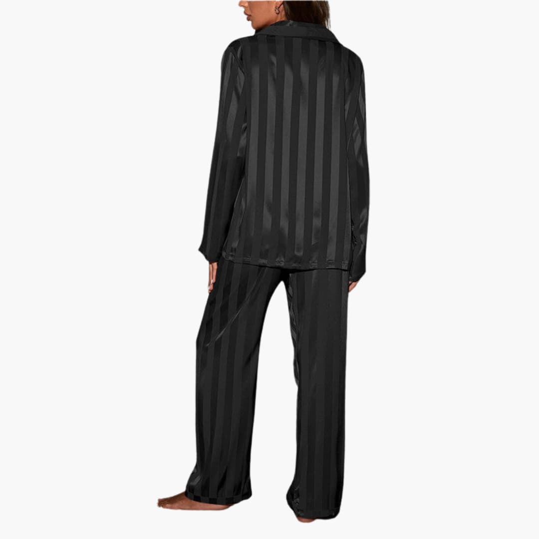 Damen Satin Pyjama Set mit Knopfoberteil und Streifendesign