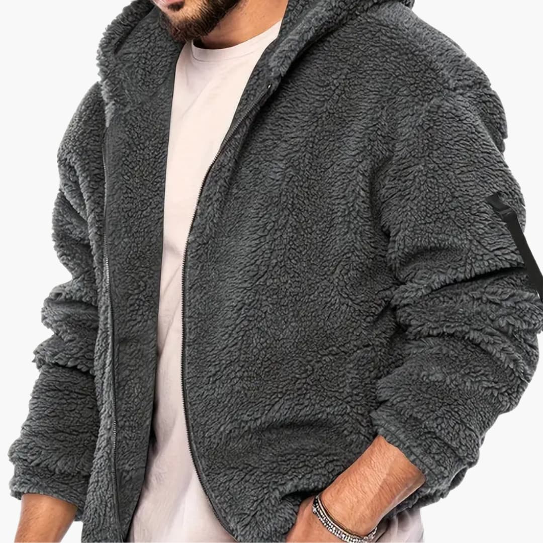 Herren Teddy jacke mit Reißverschluss und langen Ärmeln