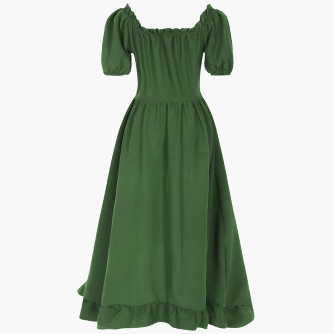 Damen Midikleid mit Puffärmeln und Rüschensaum