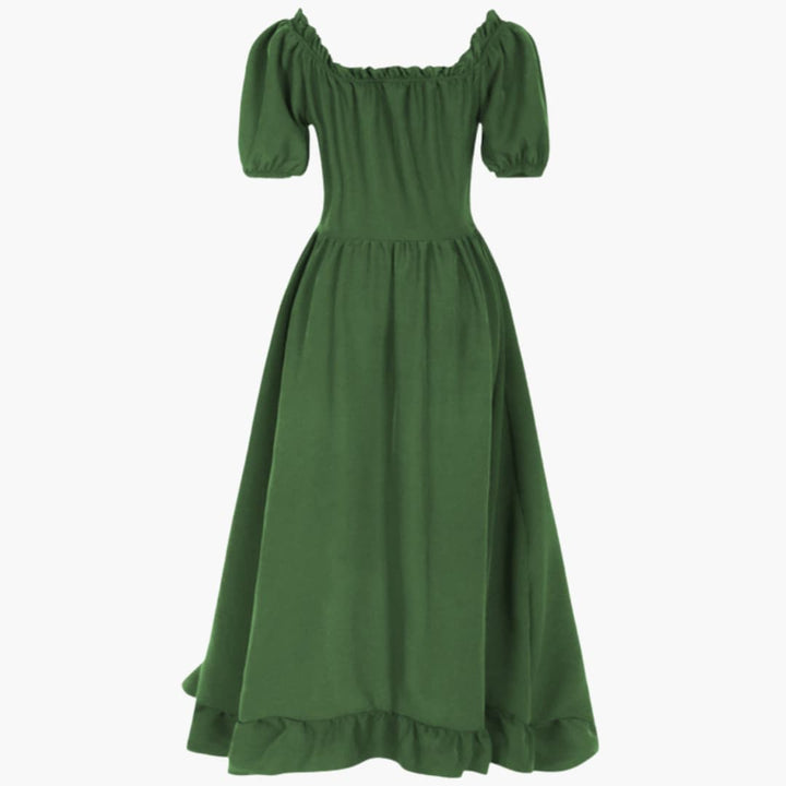 Damen Midikleid mit Puffärmeln und Rüschensaum