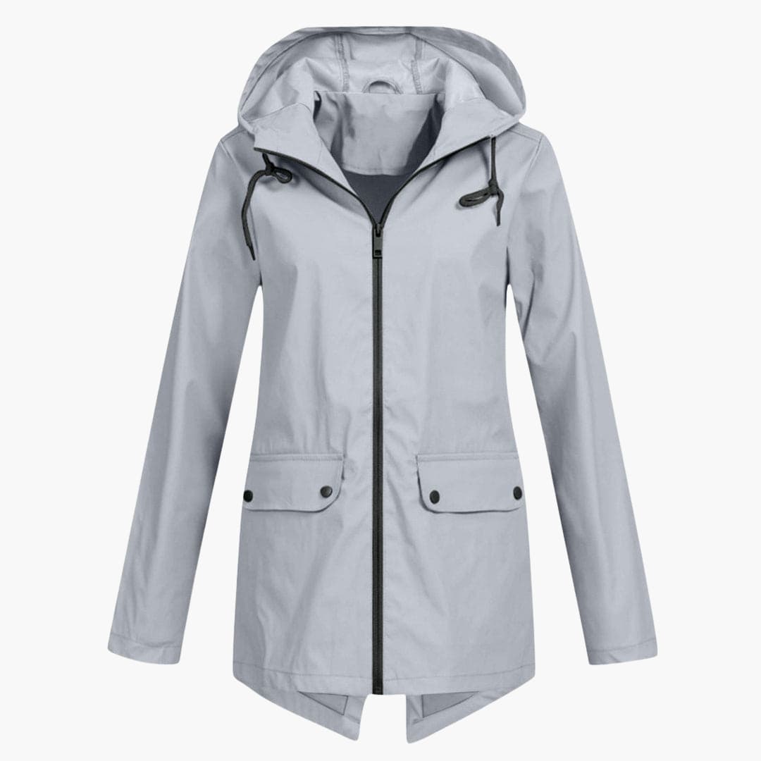 Damen regenmantel mit verstellbarer Kapuze und Reißverschluss