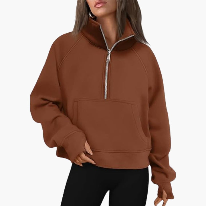 Damen-Sweatshirt mit Reißverschluss-Ausschnitt und Kängurutasche