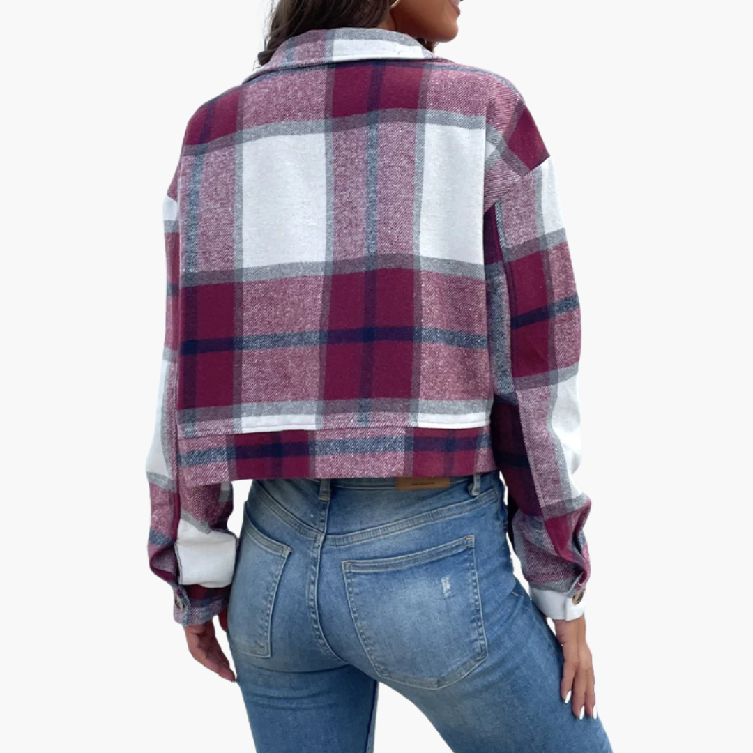 Damen Karierte Jacke mit Knopfverschluss