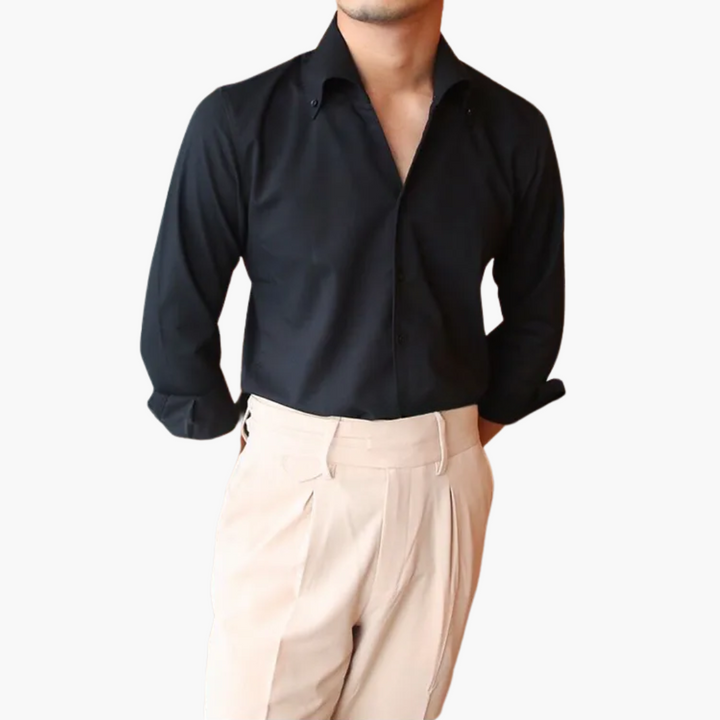 Gestreiftes Herrenhemd mit Kontrastkragen und geknöpften Manschetten