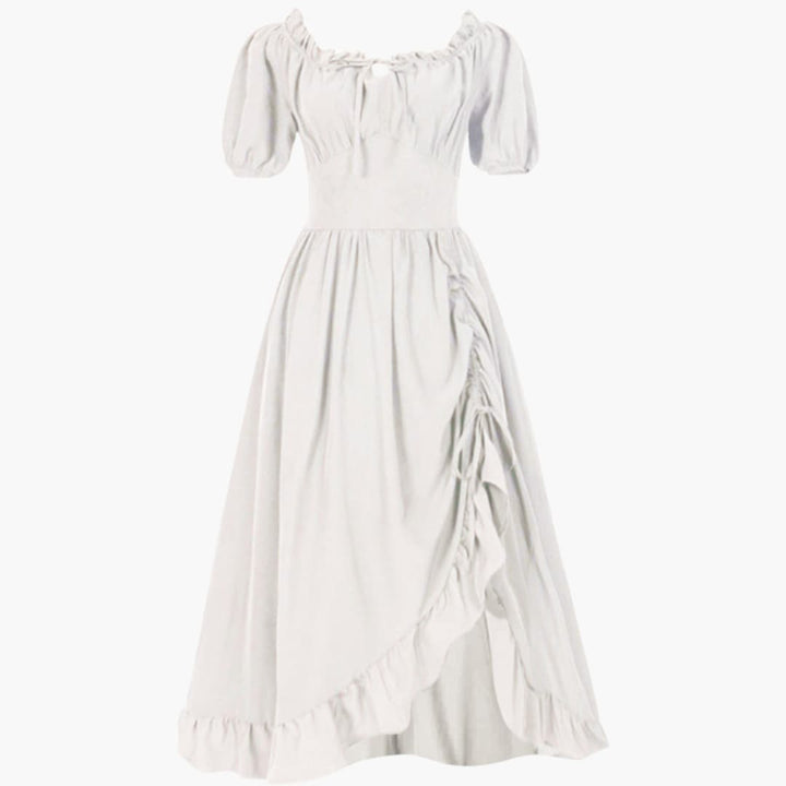 Damen Midikleid mit Puffärmeln und Rüschensaum