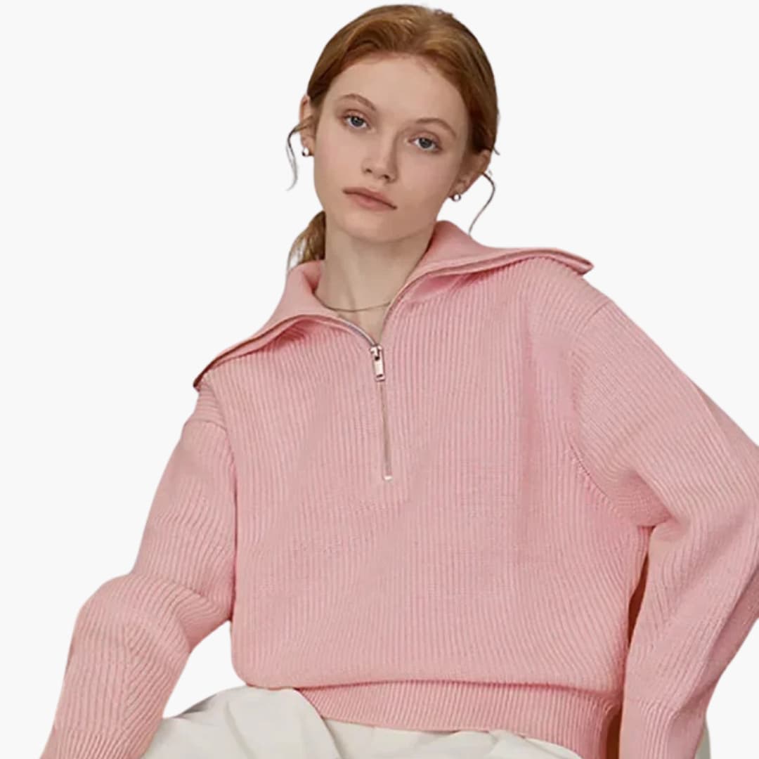 Damenpullover mit Reißverschluss-Ausschnitt und gerippter Oberfläche