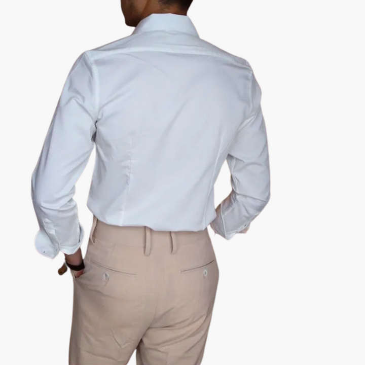 Gestreiftes Herrenhemd mit Kontrastkragen und geknöpften Manschetten