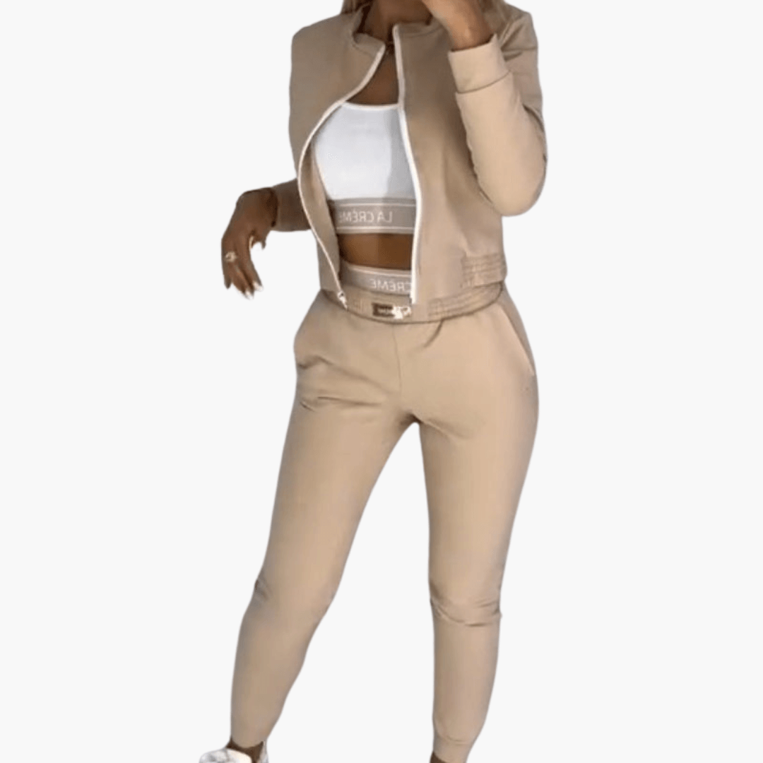 Trendiger 3-teiliger Trainingsanzug mit Reißverschluss für Damen - SchmiedeMode