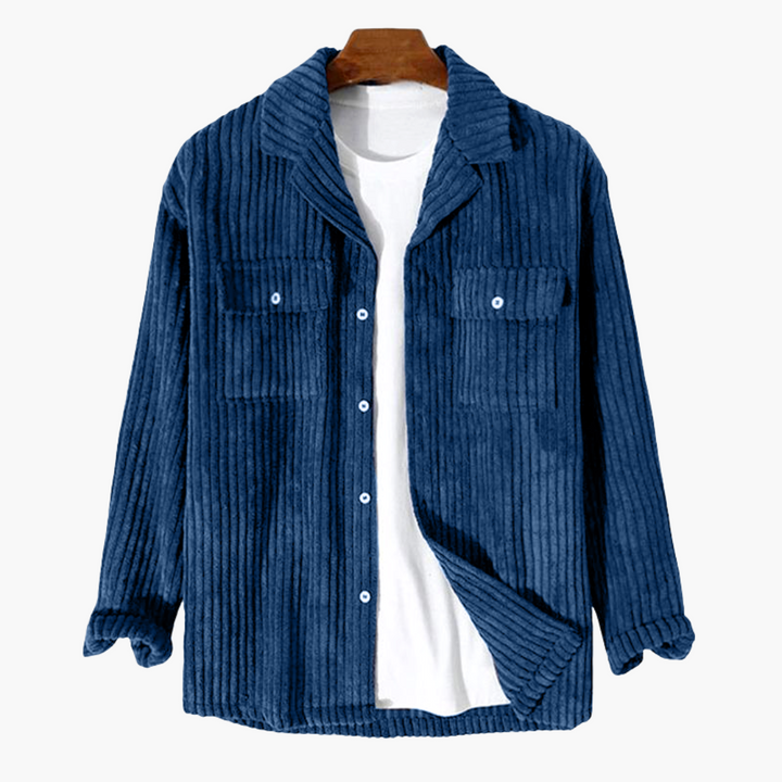 Herren Overshirt mit Knopfverschluss und gerippter Cord Oberfläche