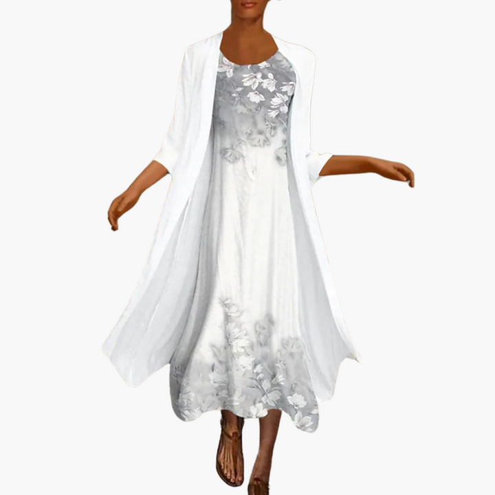 Maxi-Sommerkleid für Frauen - Floral mit Strickjacke Schicht