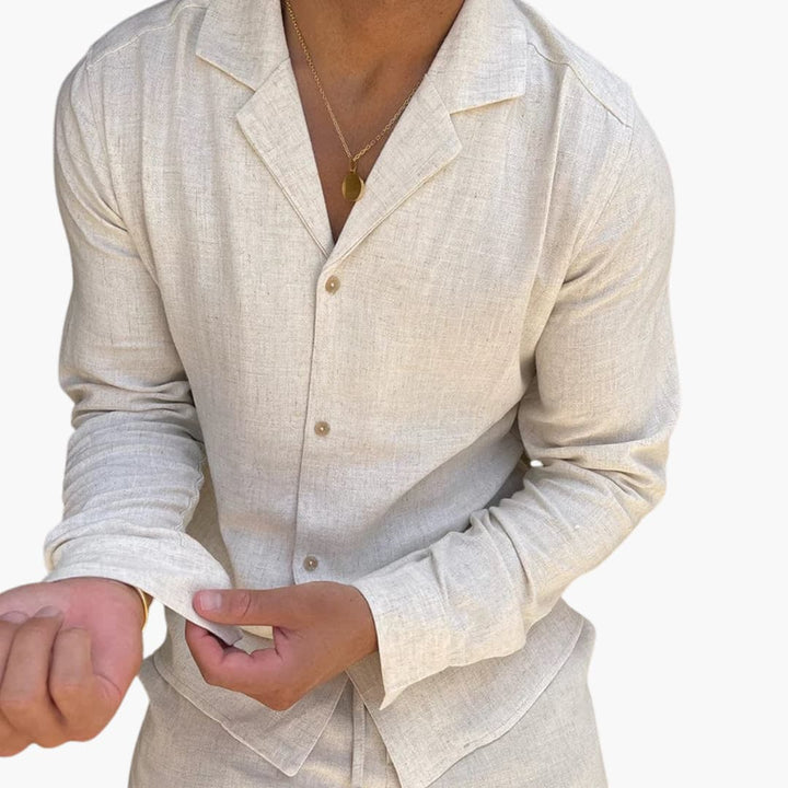 Herren Zweiteiler mit Langarmhemd und Hose für Frühling Sommer