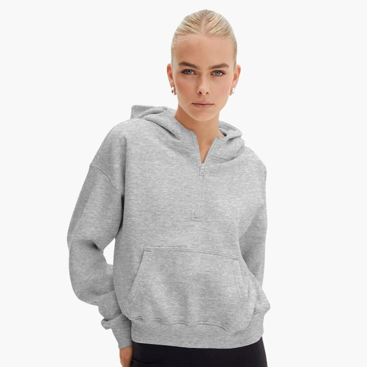 Damen Hoodie mit Halb Reißverschluss und Tasche