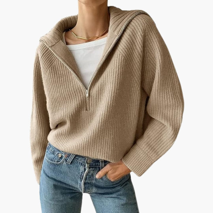 Damen Pullover mit halbem Reißverschluss und Stehkragen