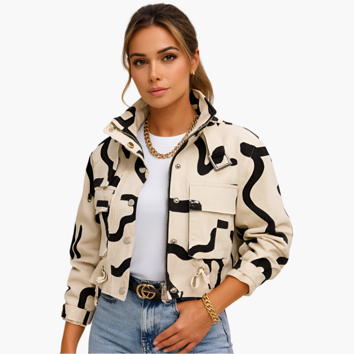 Damen Cropped Utility Jacke mit Reißverschluss vorn